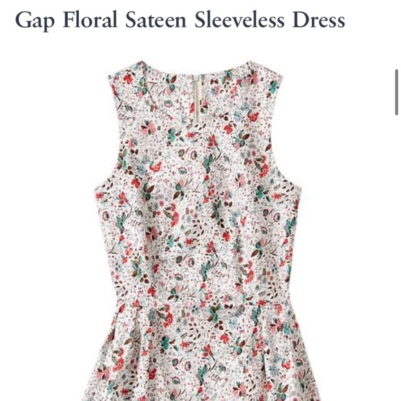 GAP Dresses & Skirts - Gap Floral Sateen Sleeveless Dress 4 White Green Red Flowers Fit Flare Mini